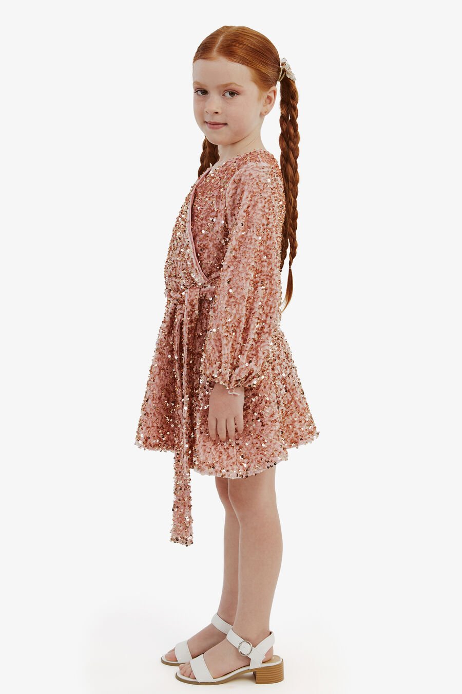 VELOUR SEQUIN WRAP DRESS in colour DUSTY PINK