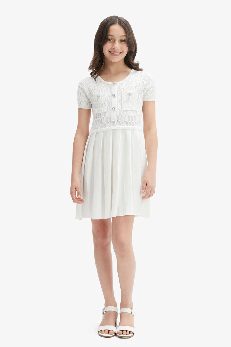 PLEAT KNIT MINI DRESS in colour IVORY
