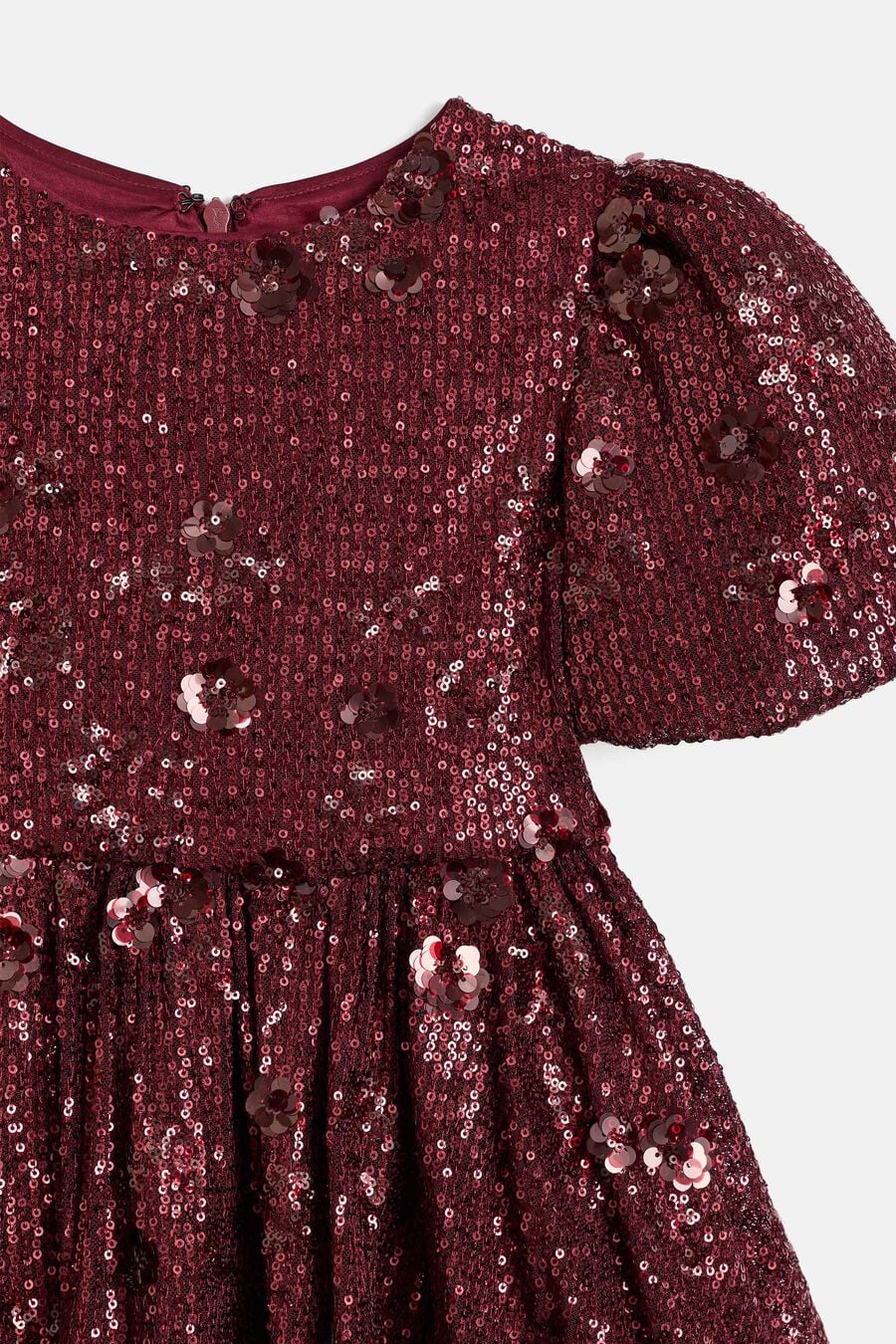 ISABEL FLOWER SEQUIN DRESS in colour Burgundy