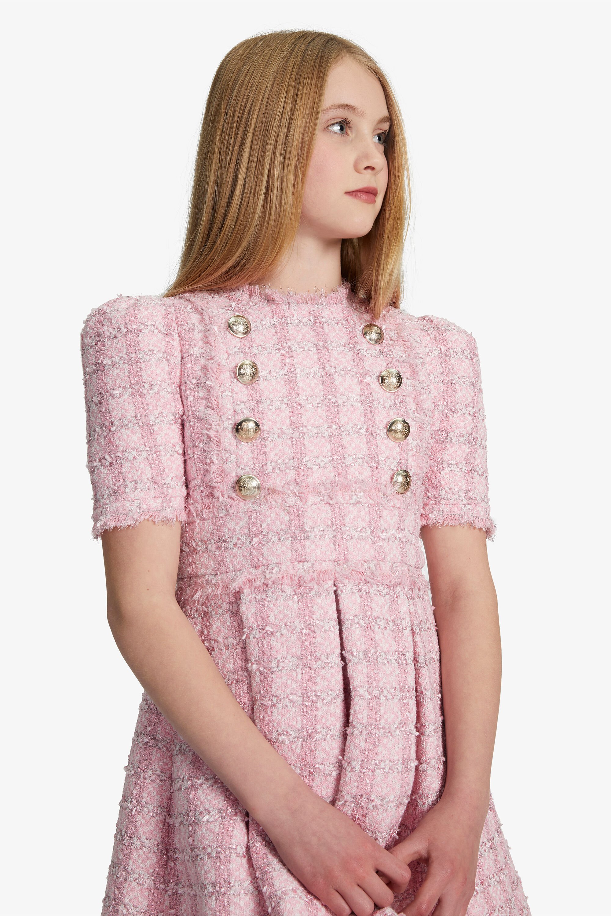 Girls Brielle Boucle Dress In Pink Pop | Bardot Junior