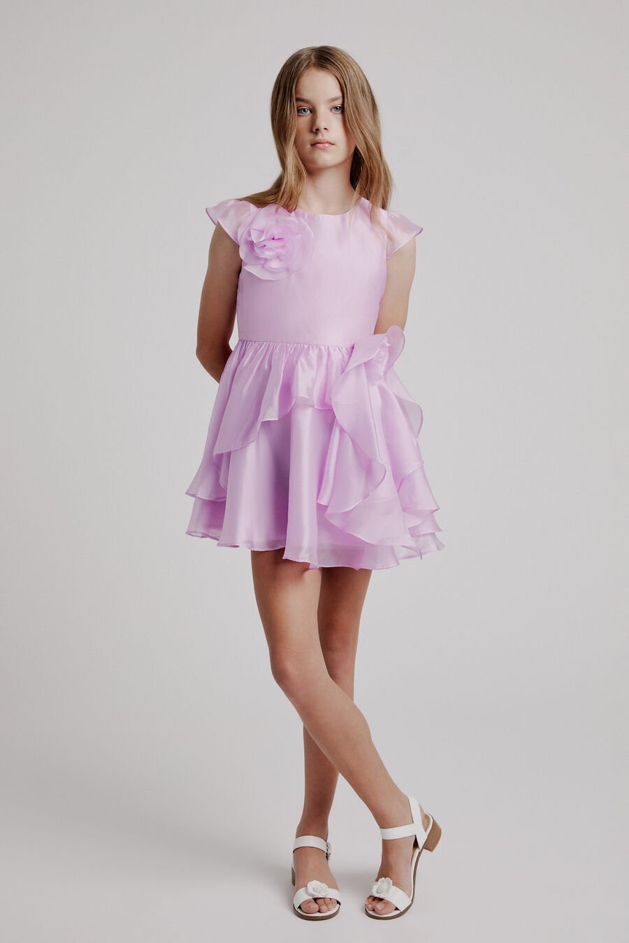 ASTRID ORGANZA FLOWER DRESS in colour LILAC