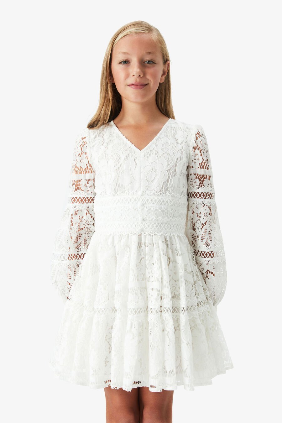 VENICE FLORAL LACE DRESS in colour IVORY