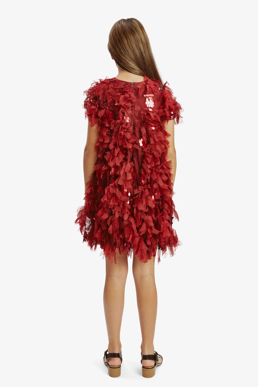 MALLORY TIERED DRESS in colour BURGUNDY