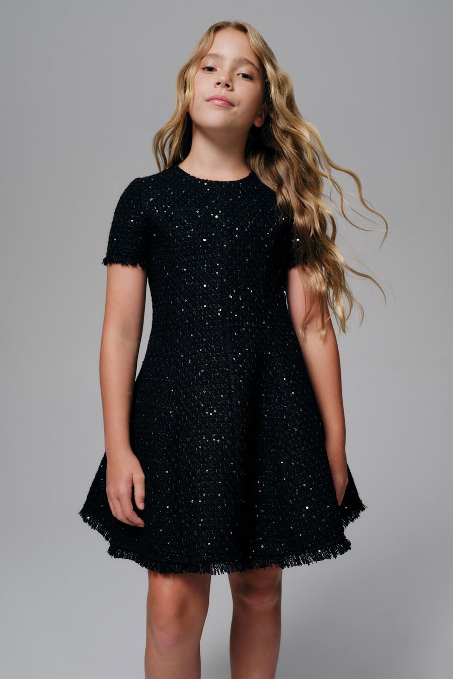 AVA BOUCLE MINI DRESS in colour Black