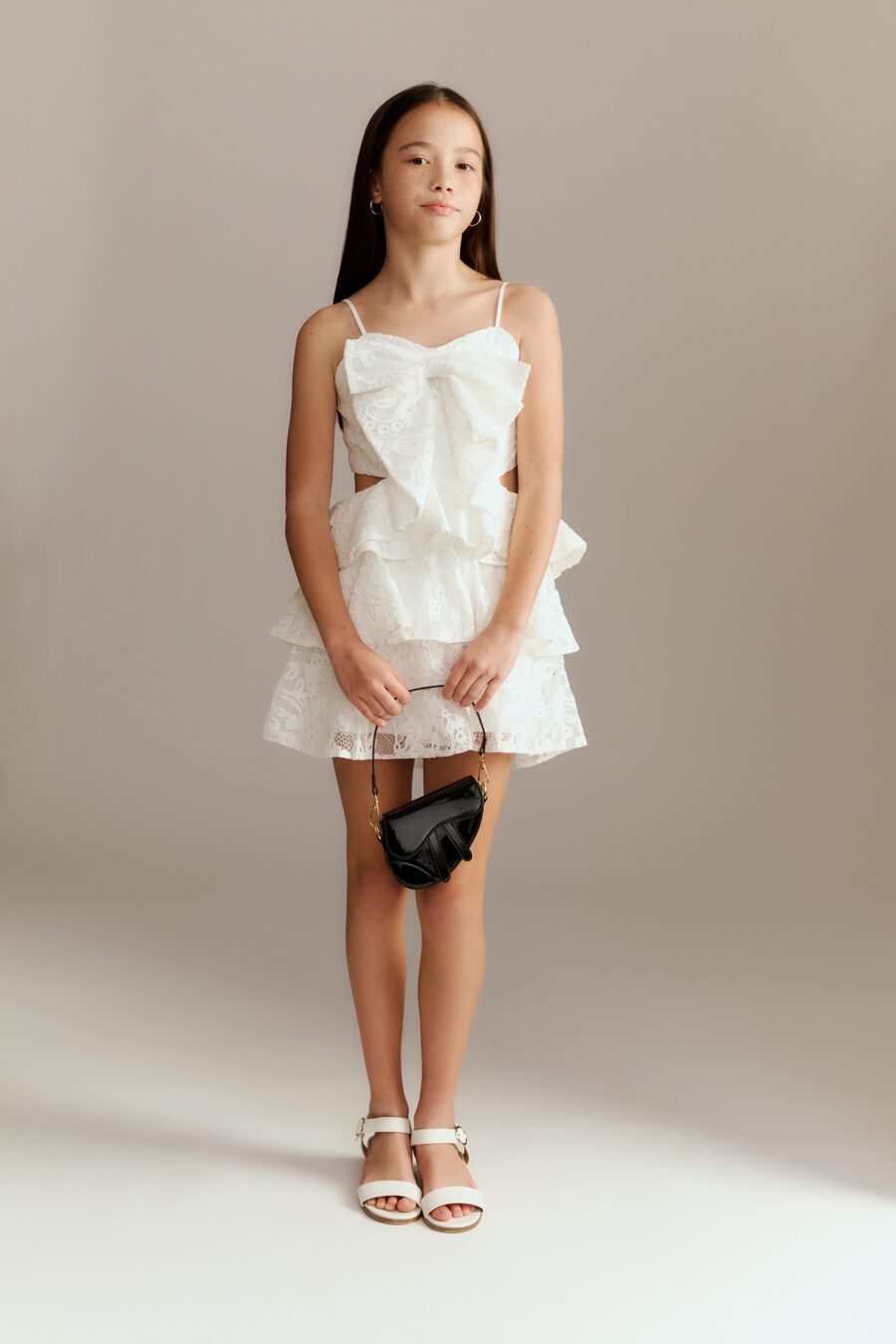 TULIP LACE BOW DRESS in colour ORCHID WHT