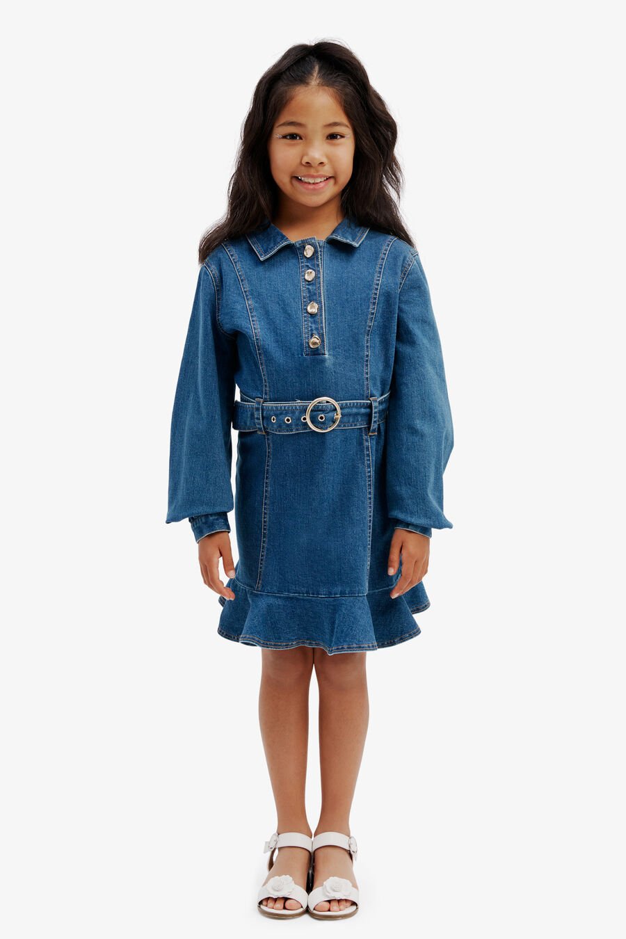 NAIDA DENIM FRILL DRESS in colour VINTAGE