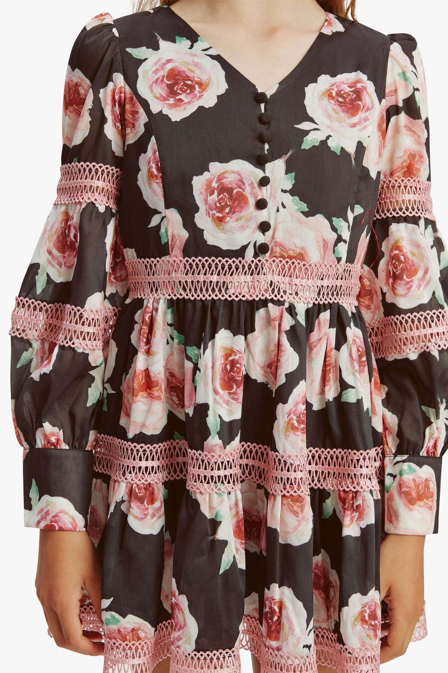 VENICE FLORAL MINI DRESS in colour BLACK FL