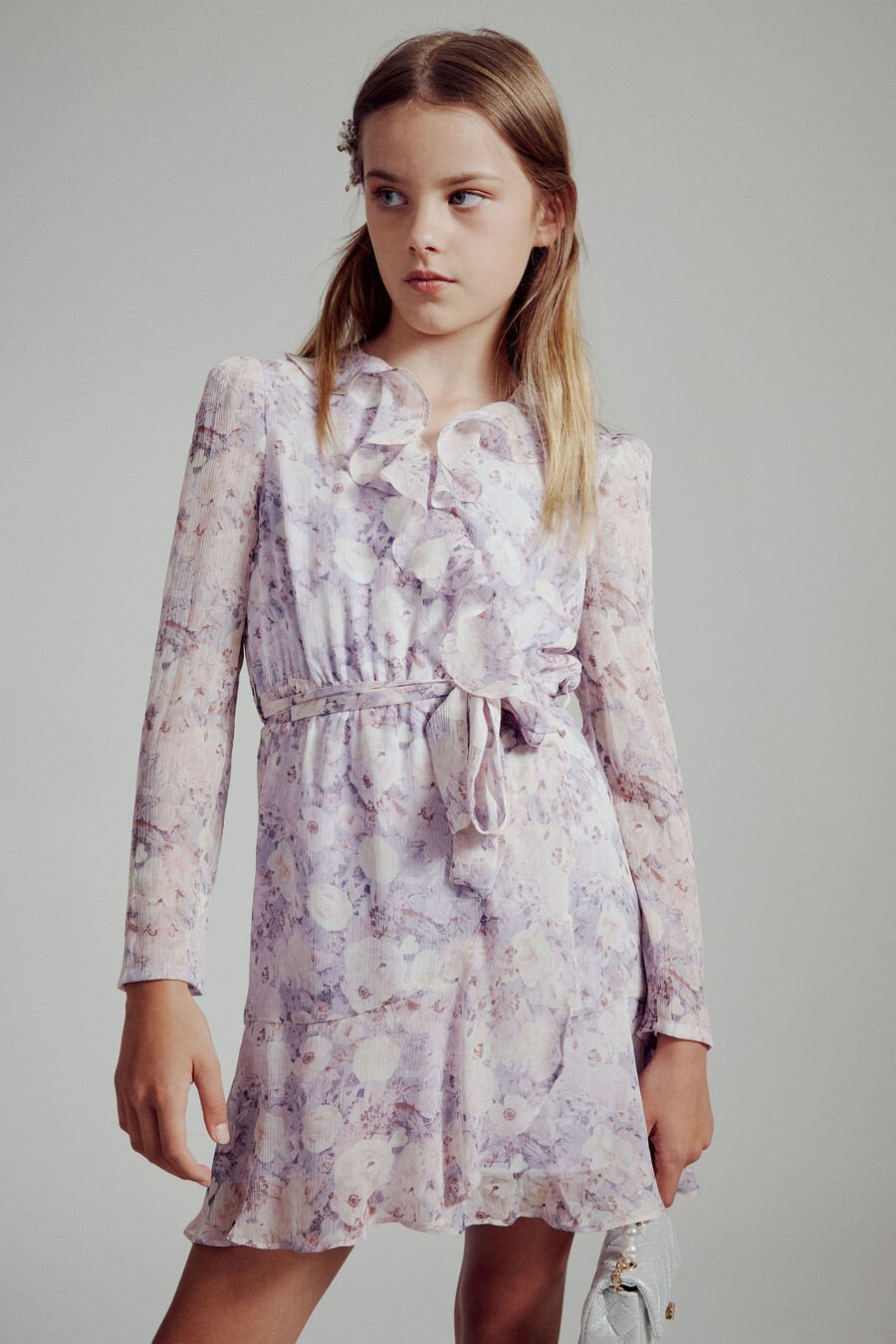 FLORAL WRAP DRESS in colour LILAC FLORAL