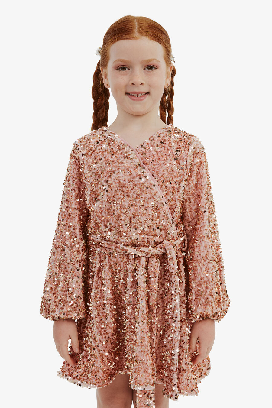 VELOUR SEQUIN WRAP DRESS in colour DUSTY PINK