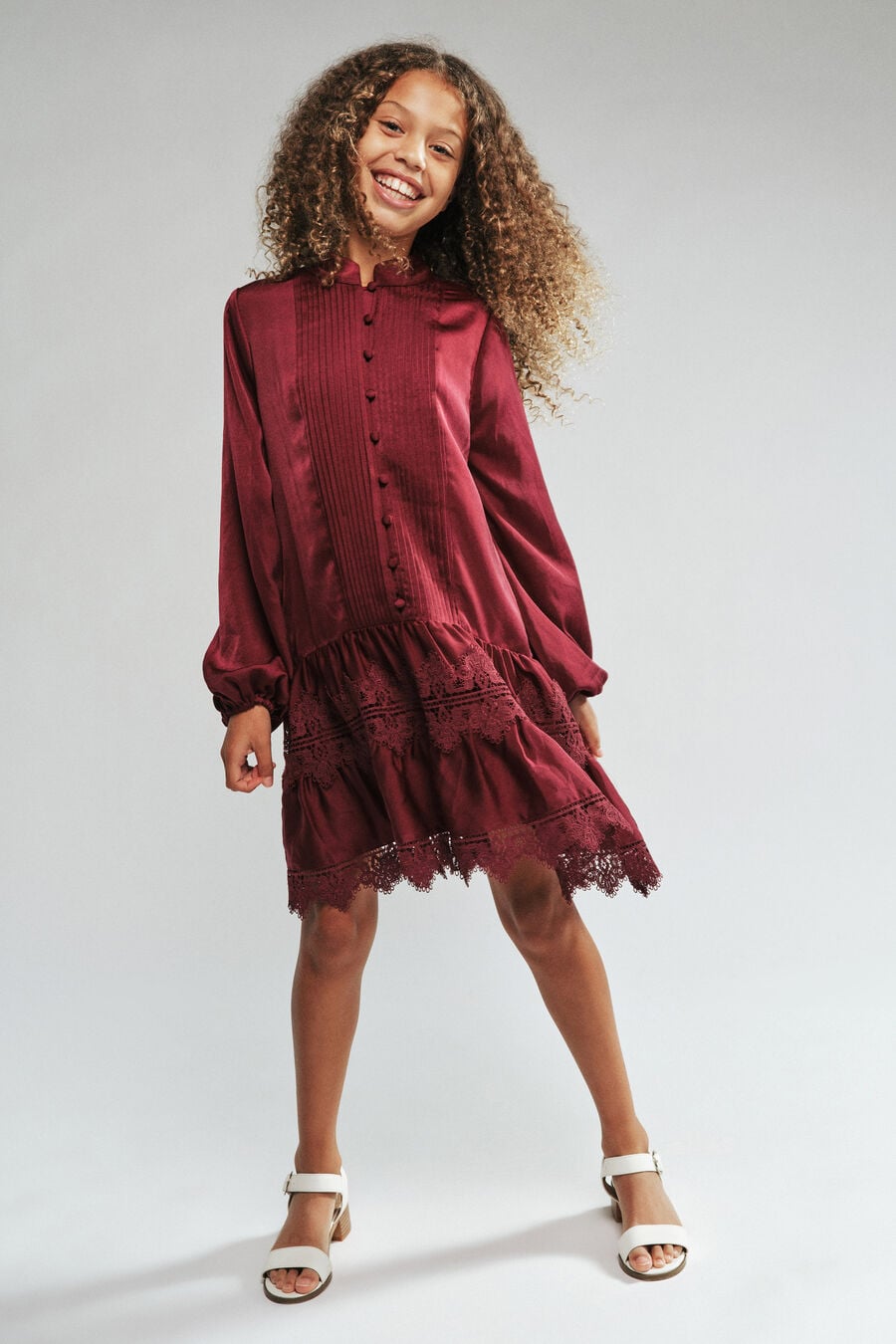 ANIE SATIN SHIRT DRESS in colour Burgundy