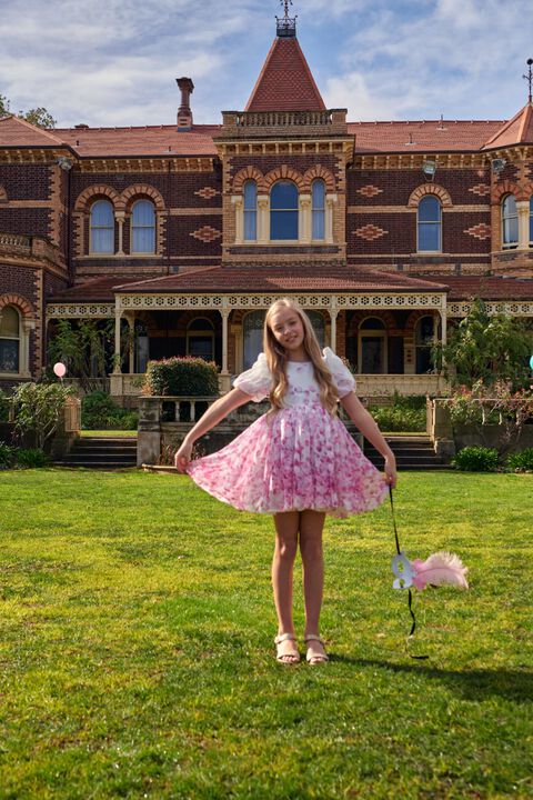GIRLS HALEY PUFF MINI DRESS in colour PINK CARNATION