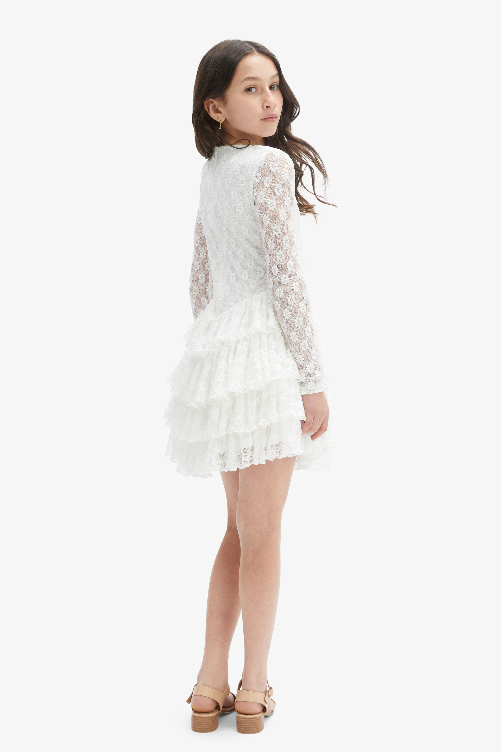 Girls Andi Long Sleeve Mini Dress In Orchid White | Bardot Junior