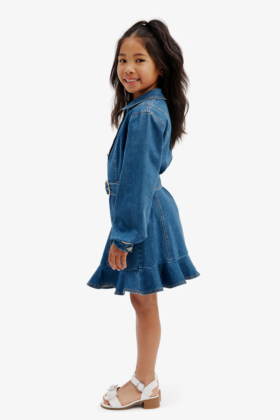 NAIDA DENIM FRILL DRESS in colour VINTAGE
