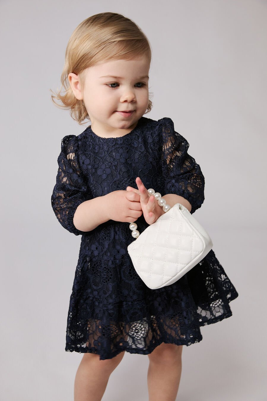 SIENNA TIERED LACE DRESS in colour Navy