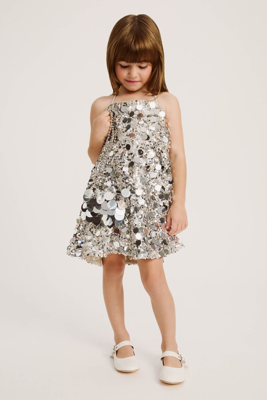 TIA SEQUIN HALTER DRESS in colour SILVER