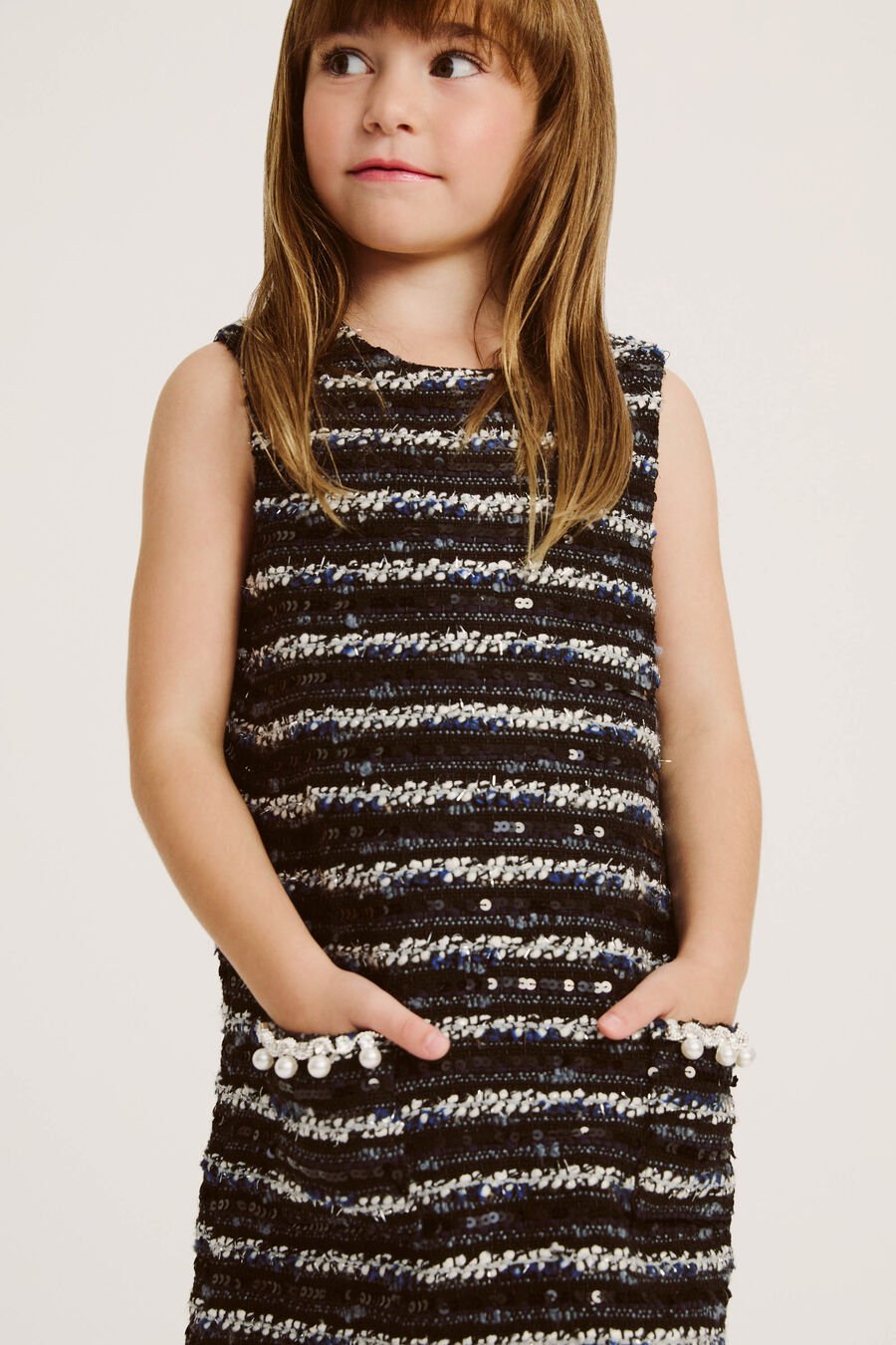 LANA BOUCLE DRESS in colour NAVY/BLACK