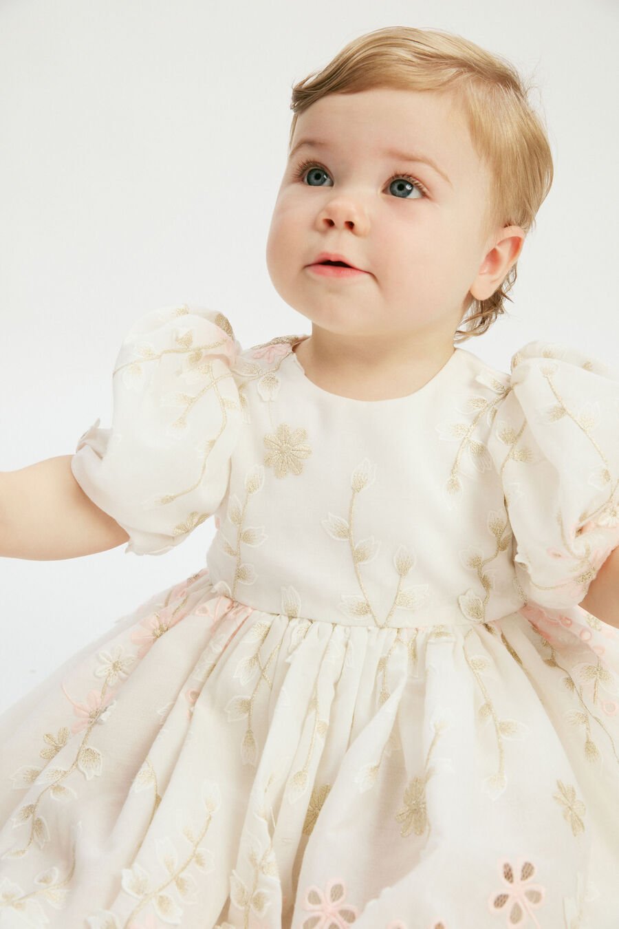 EMBROIDERED POOF MINI DRESS in colour GOLD LEAF