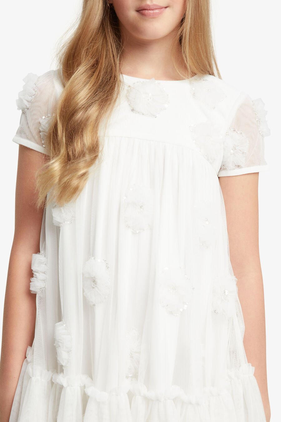 EMARIE FLOWER TIERED DRESS in colour ORCHIDWHT