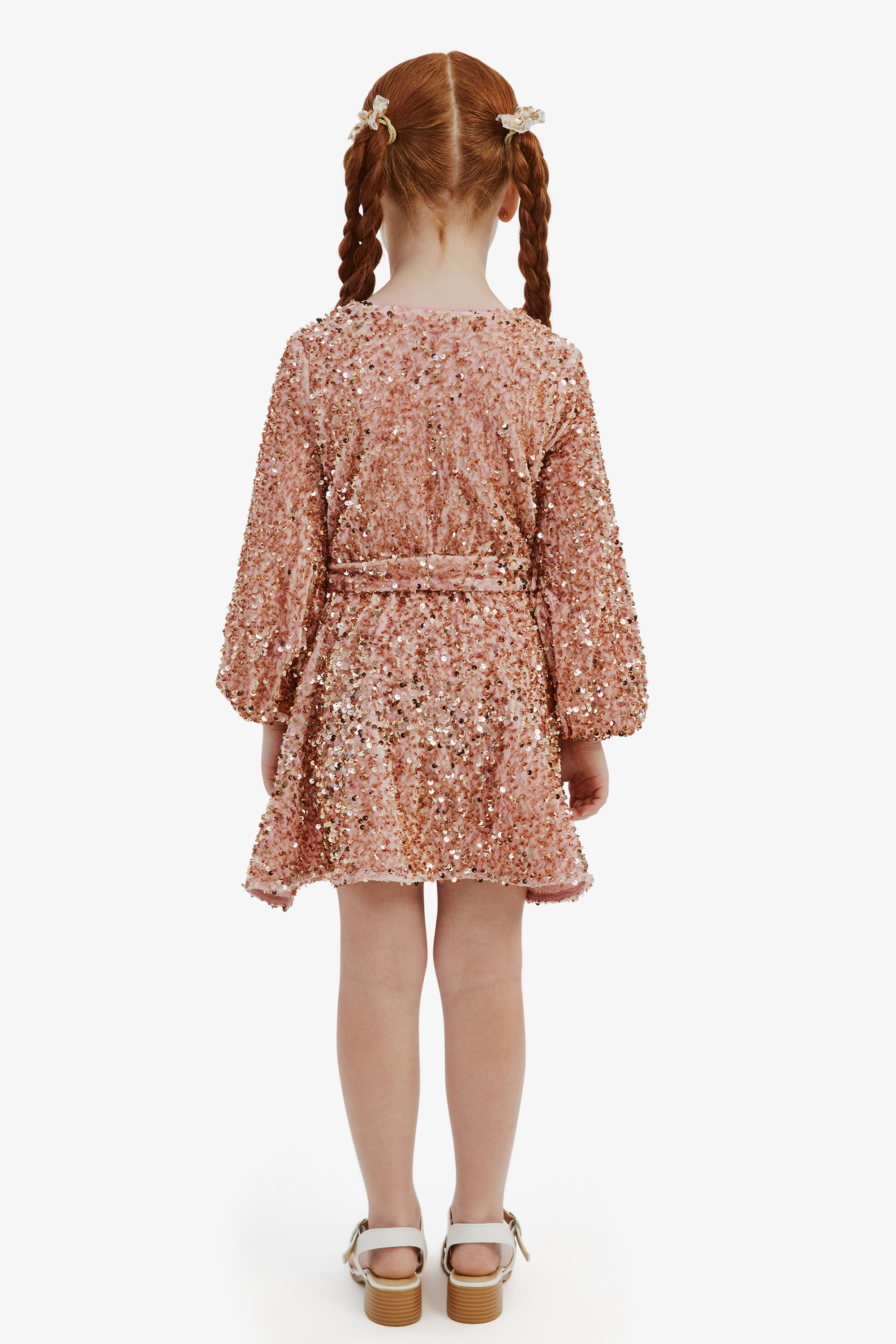 Girls Velour Sequin Wrap Dress In Dusty Pink Bardot Junior