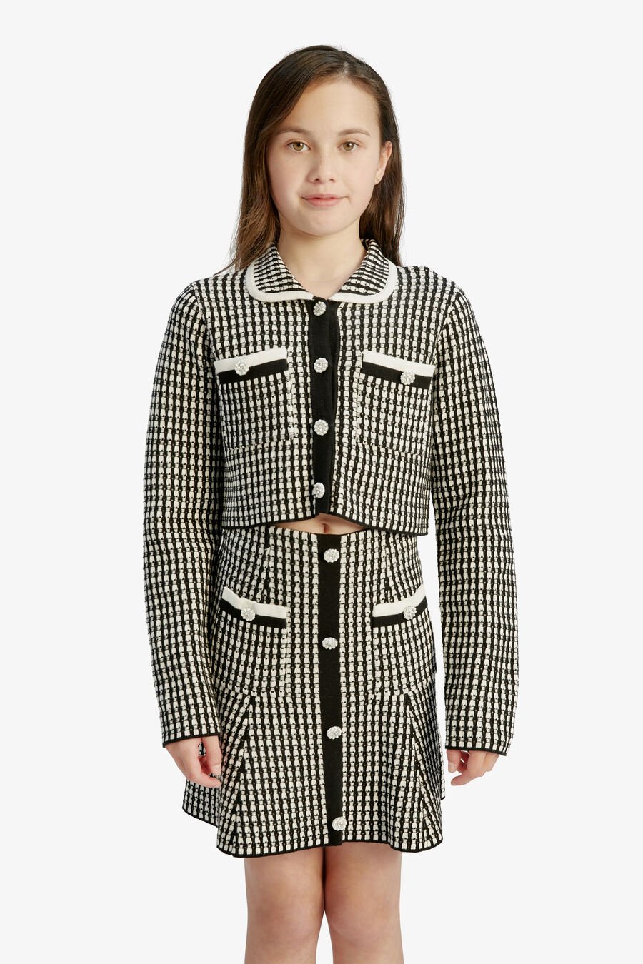 Girls Gingham Knit Mini Skirt