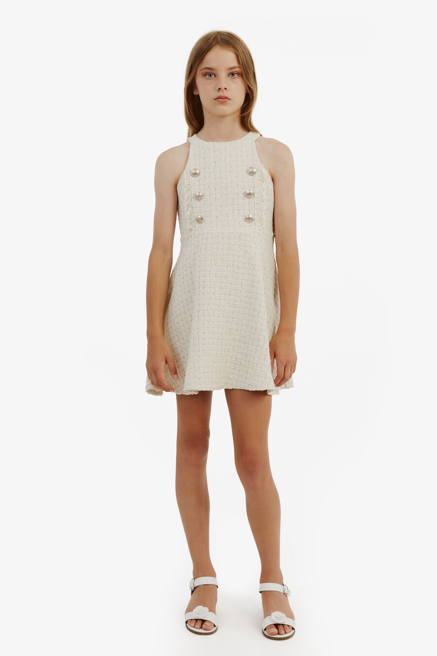ROMA BOUCLE DRESS in colour IVORY BOUCLE