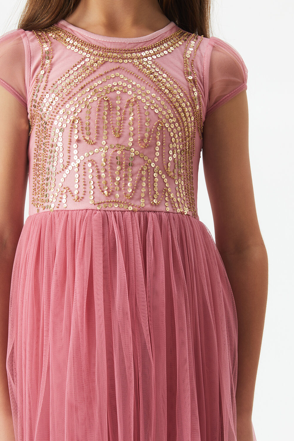 GIRLS TAYLOR SEQUIN DRESS in colour PETAL PINK