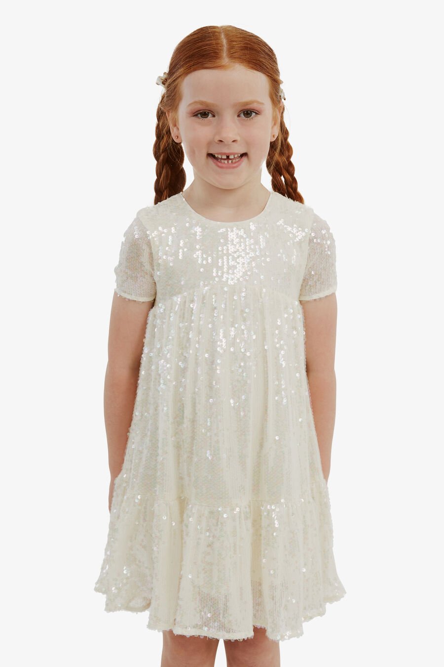 SEQUIN TIERED DRESS in colour ARCTIC ICE