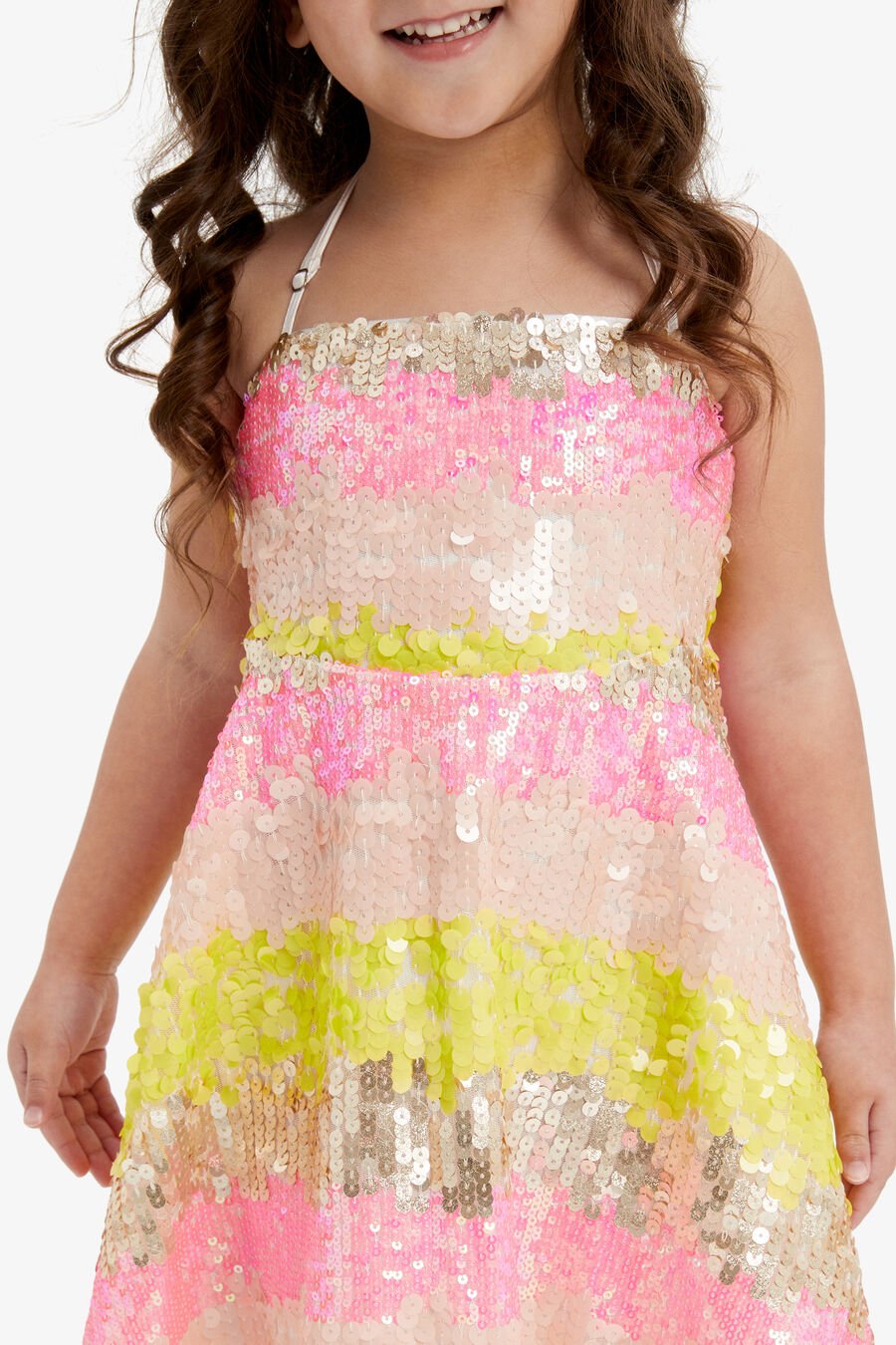 SEQUIN HALTER DRESS in colour SUNSET