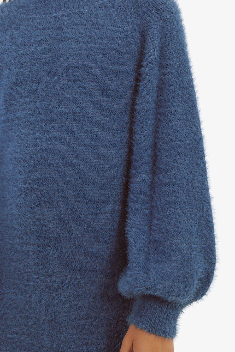 BELL SLV KNIT DRESS in colour STEEL BLUE