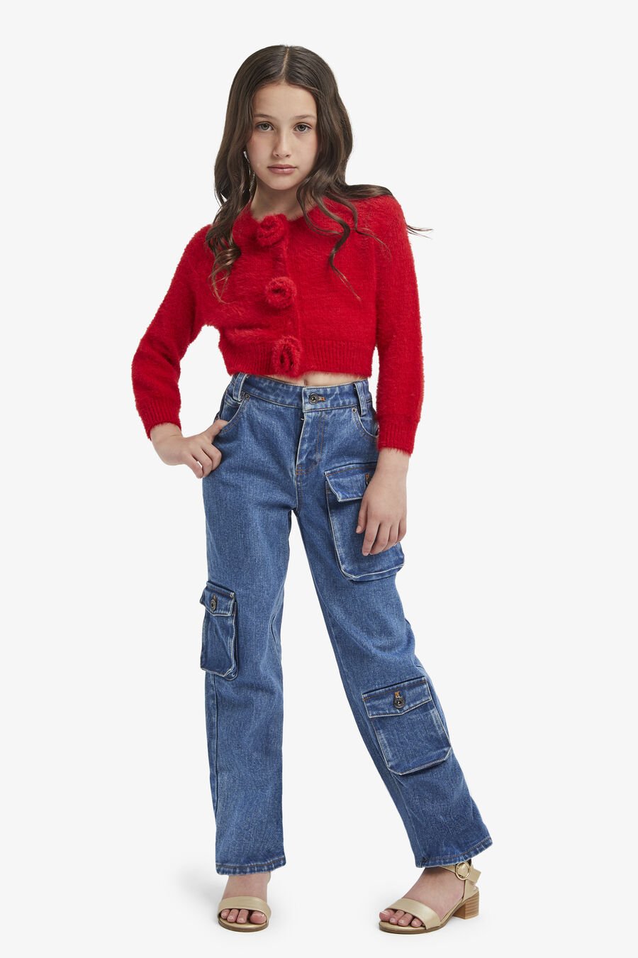 FLUFFY FLOWER CARDI in colour WINTER RED