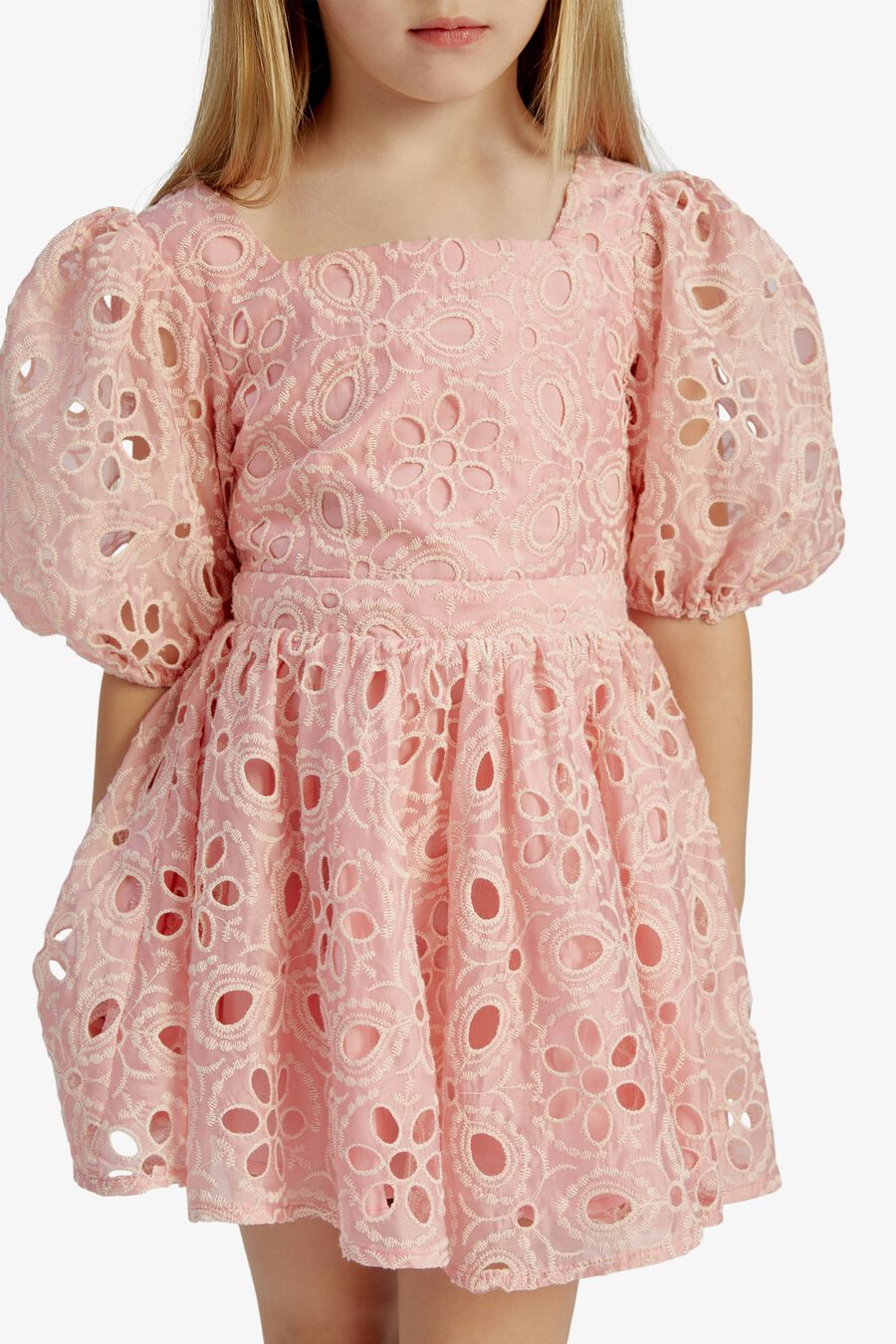 MARGO BRODERIE MINI DRESS in colour BLISS PINK