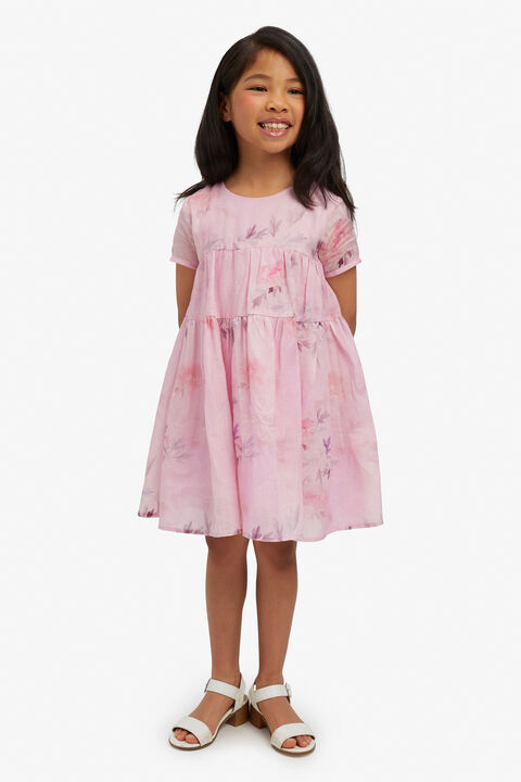 GIRLS ella floral tiered dress in colour PEACH WHIP