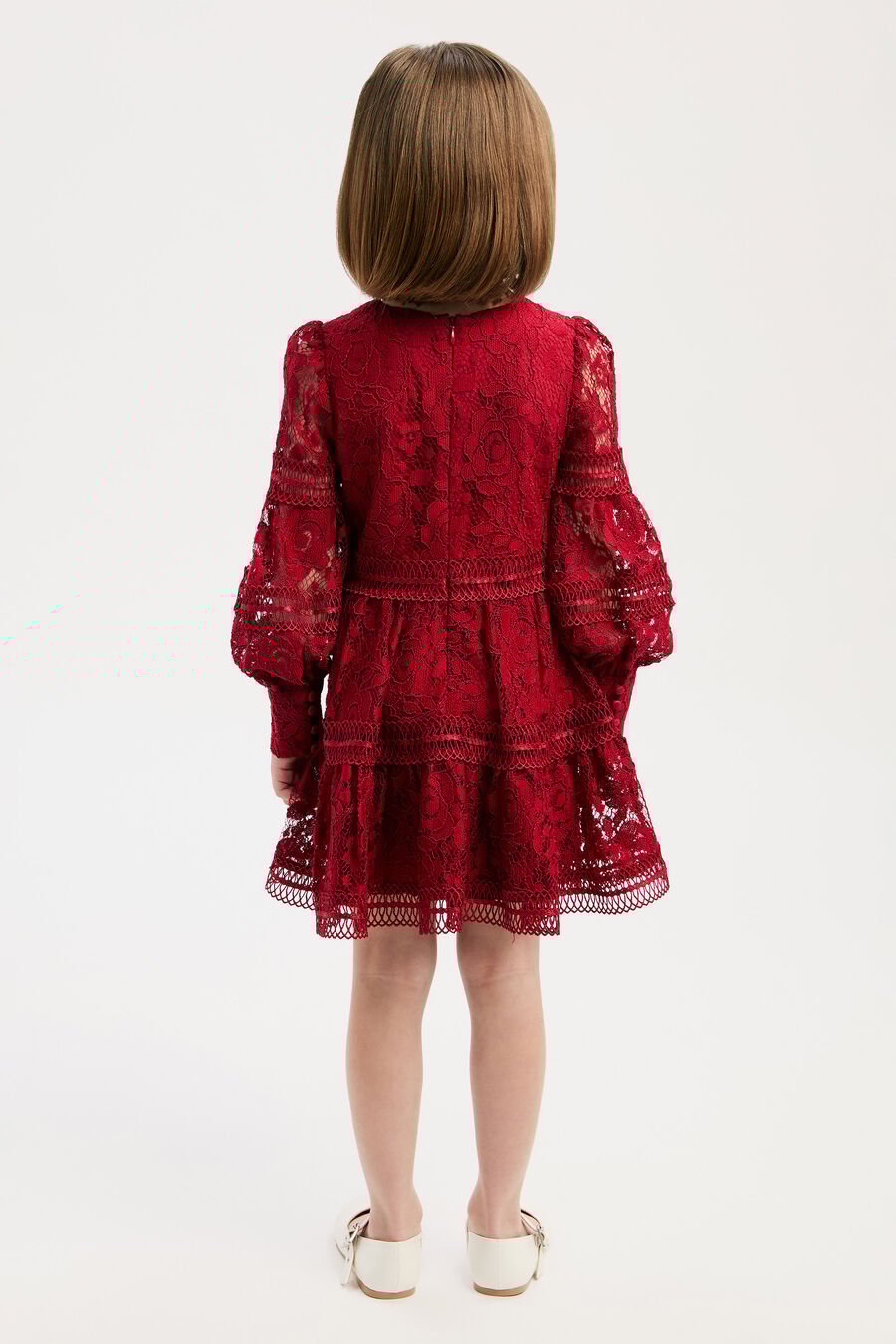 VENICE LACE MINI DRESS in colour Deep Red