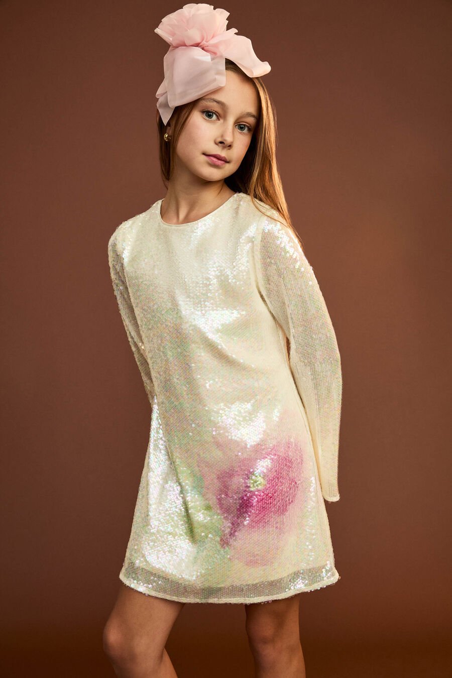 FLORA SEQUIN DRESS in colour Pink Floral