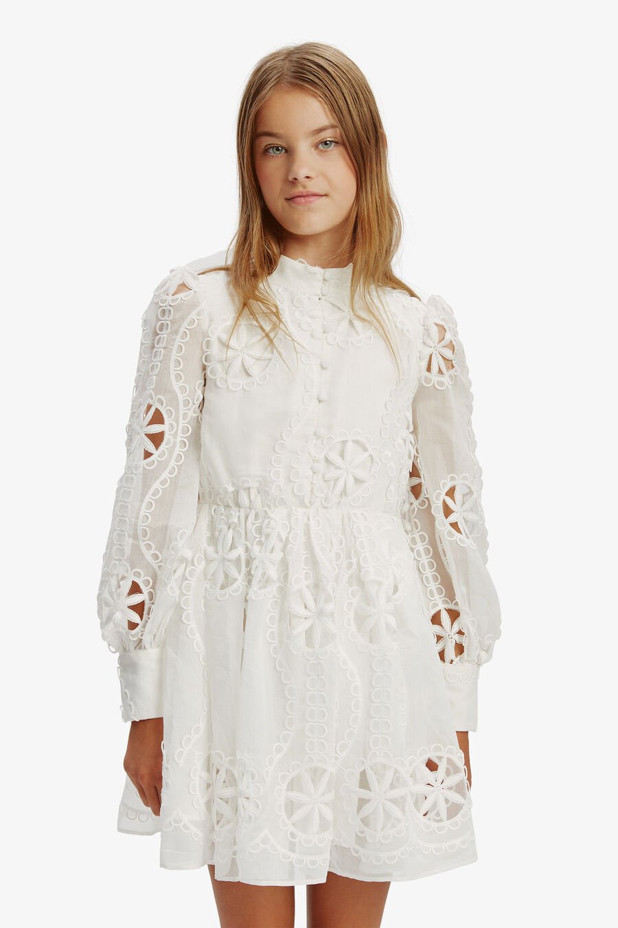 FIRA FLORAL BRODERIE DRESS in colour ORCHIDWHT