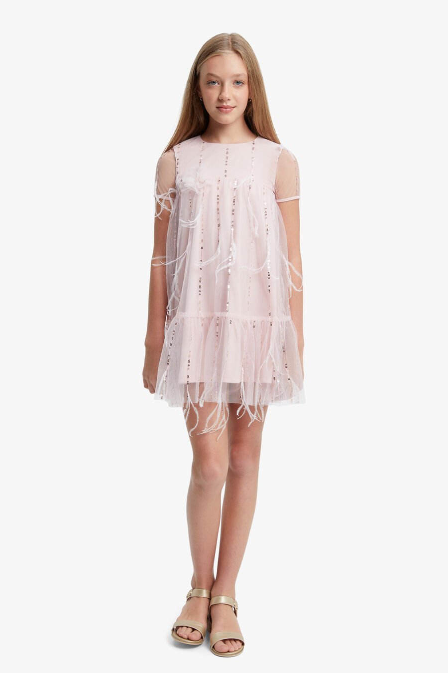 EMARIE STRIPED DRESS in colour Powder Pink