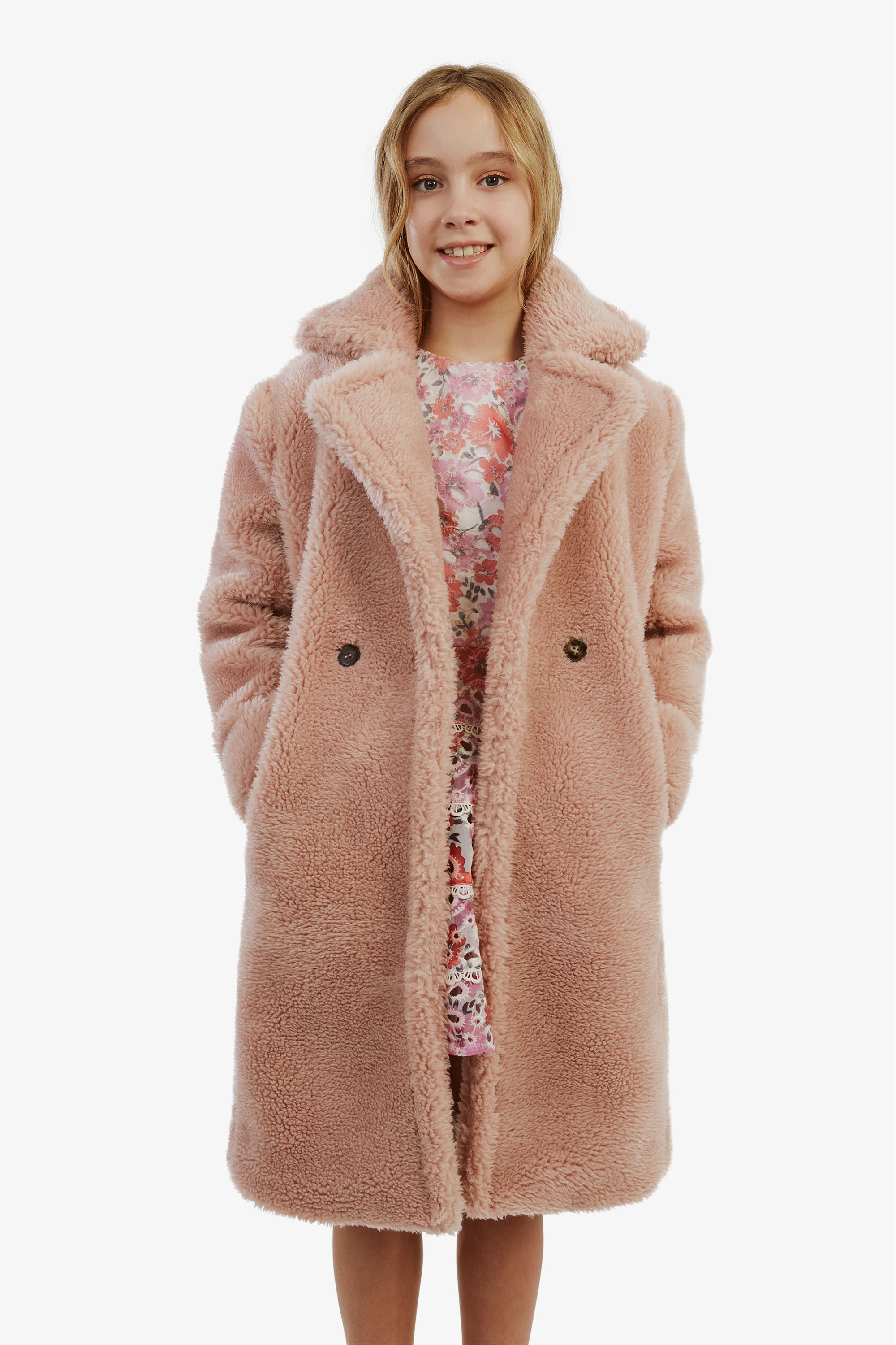 Girls Teddy Coat In Dusty Rose Bardot Junior