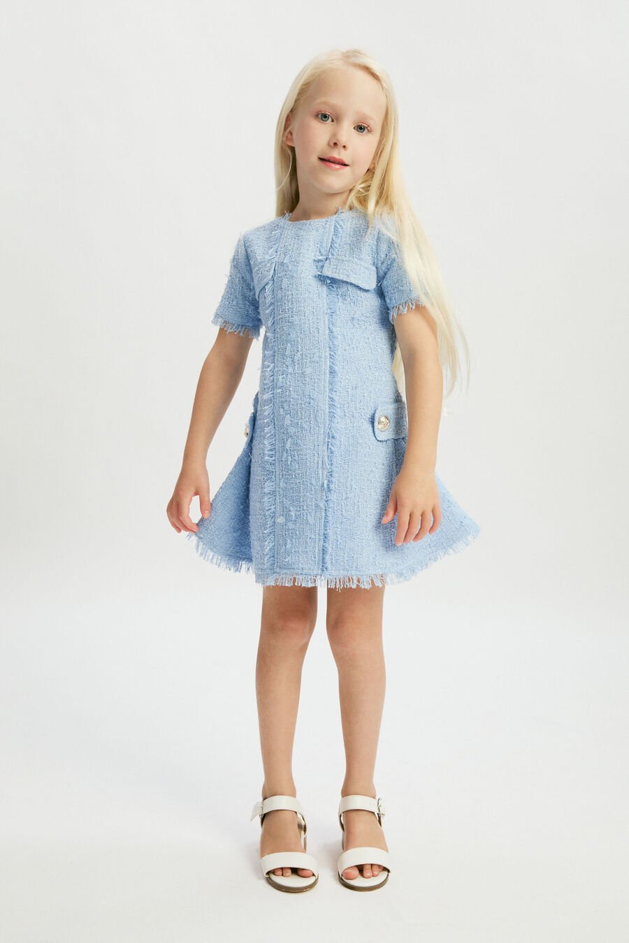 SUTTON BOUCLE DRESS in colour ICING BLUE