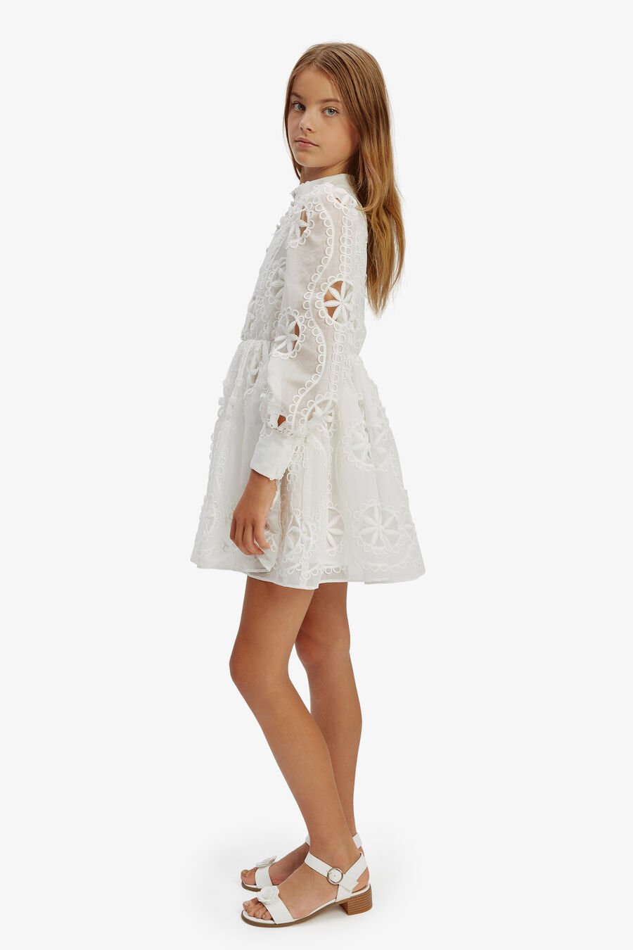 FIRA FLORAL BRODERIE DRESS in colour ORCHIDWHT