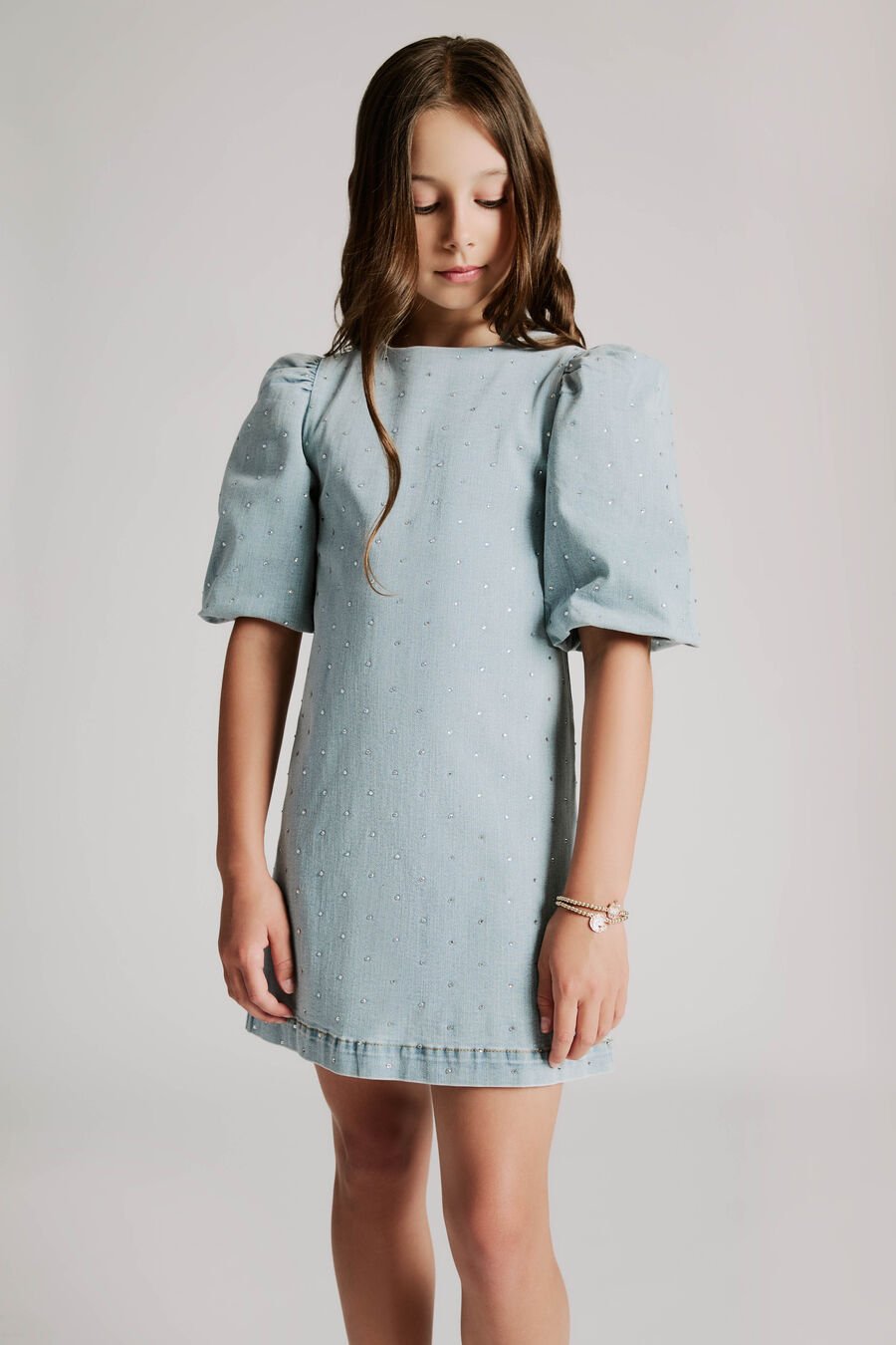 RHINESTONE MINI DRESS in colour LIGHT WASH