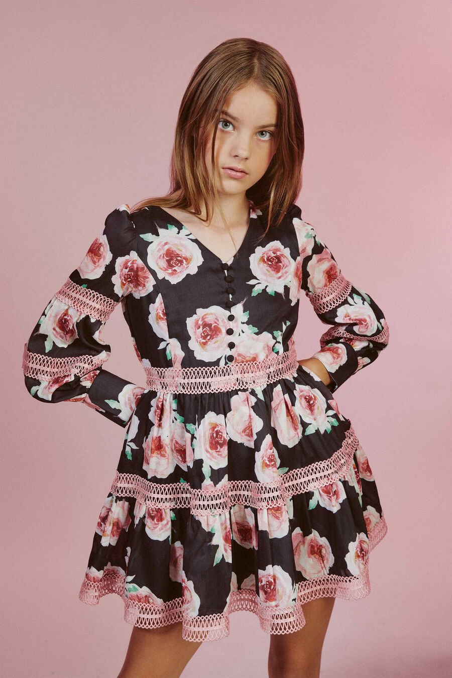 VENICE FLORAL MINI DRESS in colour BLACK FL