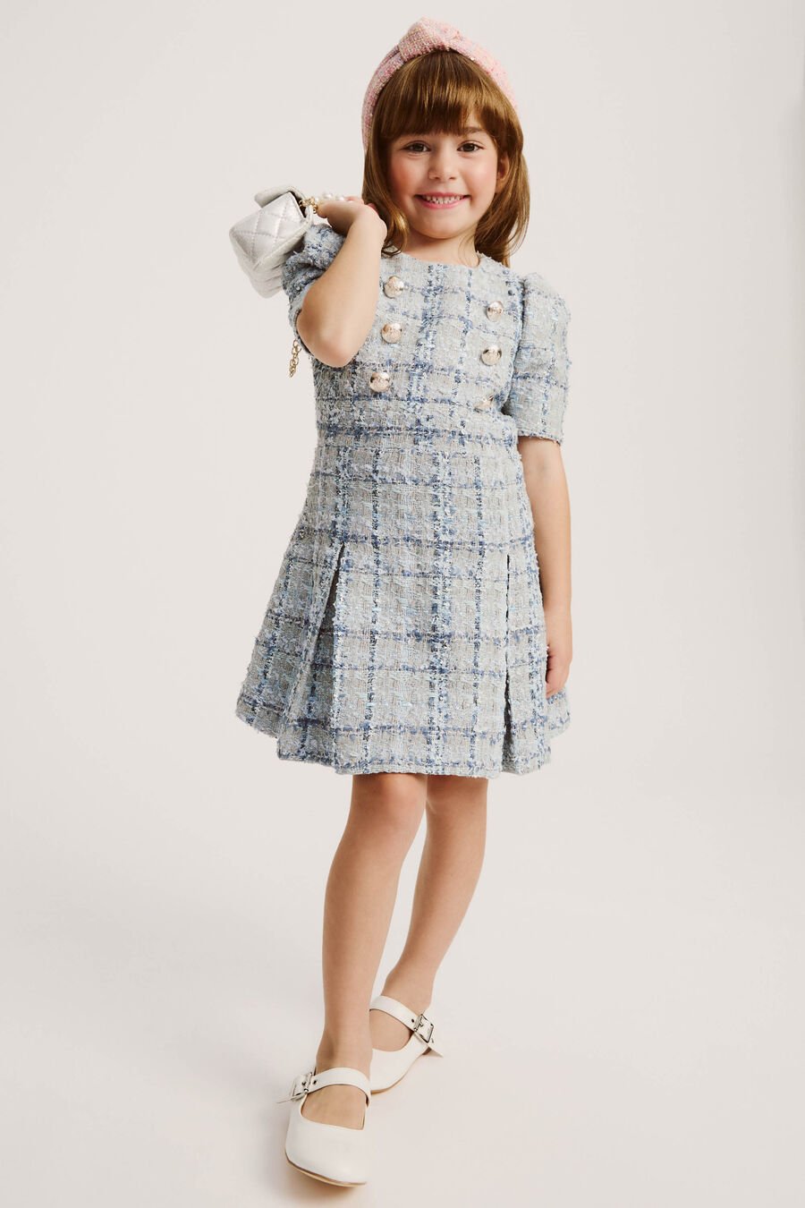 INES BOUCLE DRESS in colour Blue