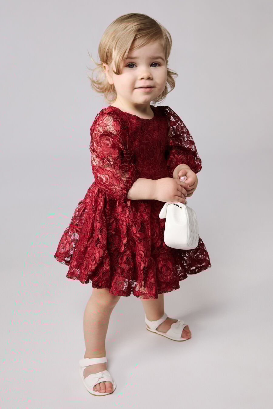 SIENNA TIERED LACE DRESS in colour Deep Red