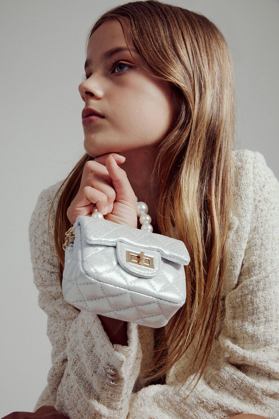 PEARLISED MINI BAG in colour SILVER