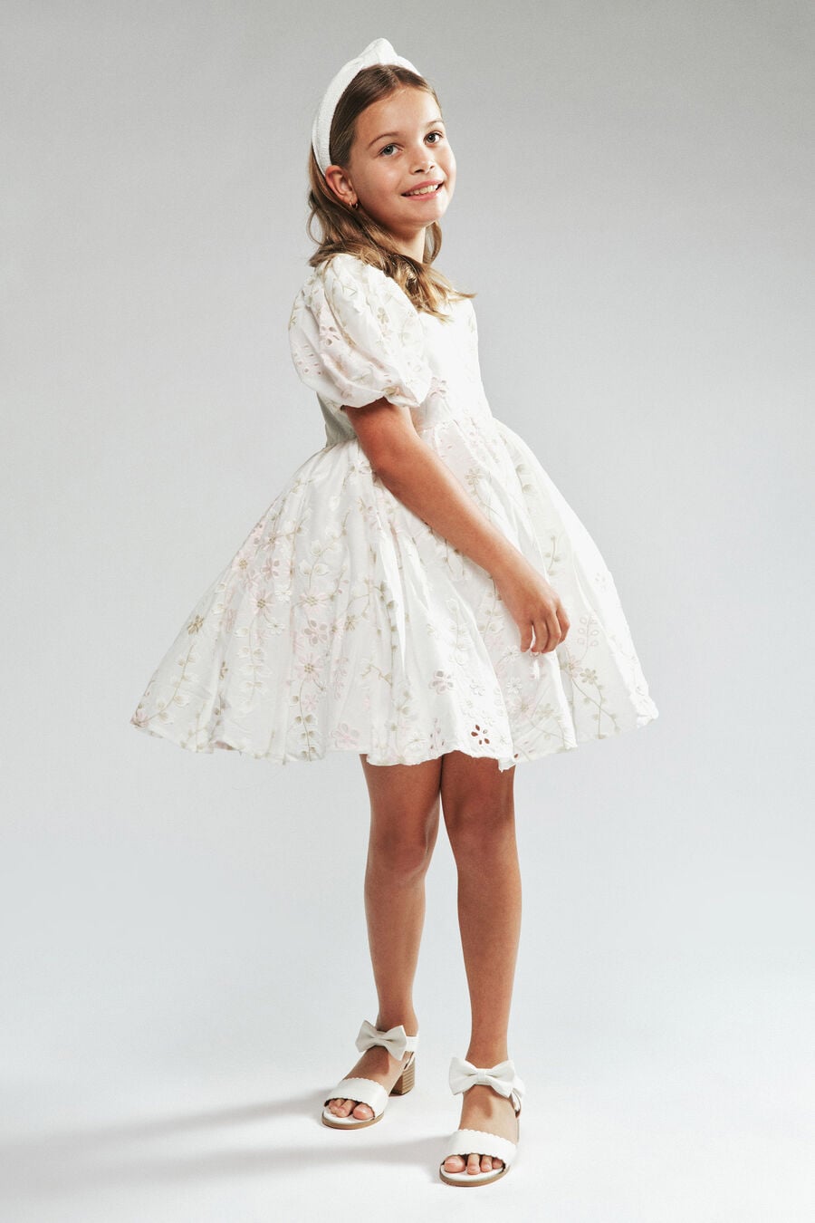 Girls Embroidered Poof Mini Dress