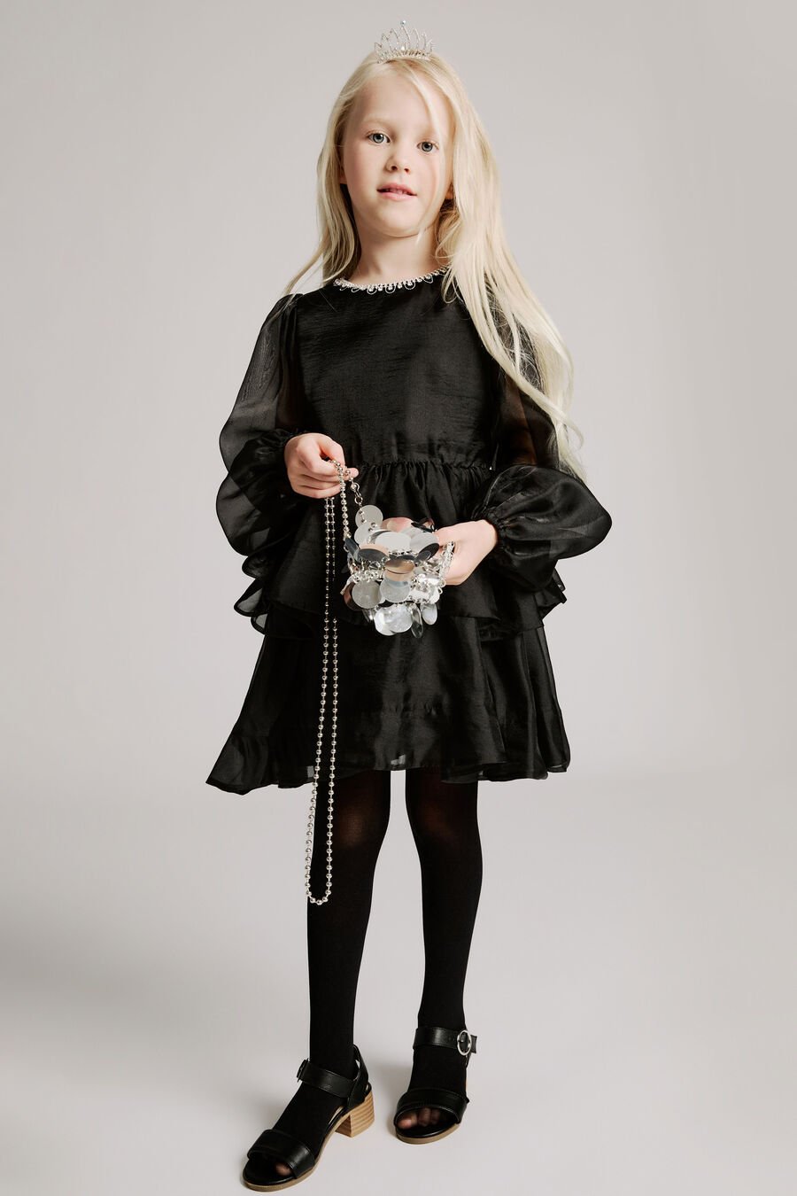 WEDNESDAY ORGANZA TRIM DRESS in colour BLACK