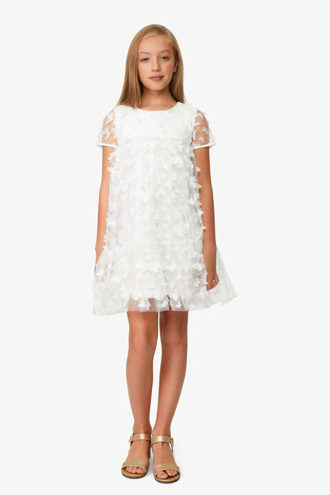 GIRLS BUTTERFLY TIERED DRESS in colour CLOUD DANCER