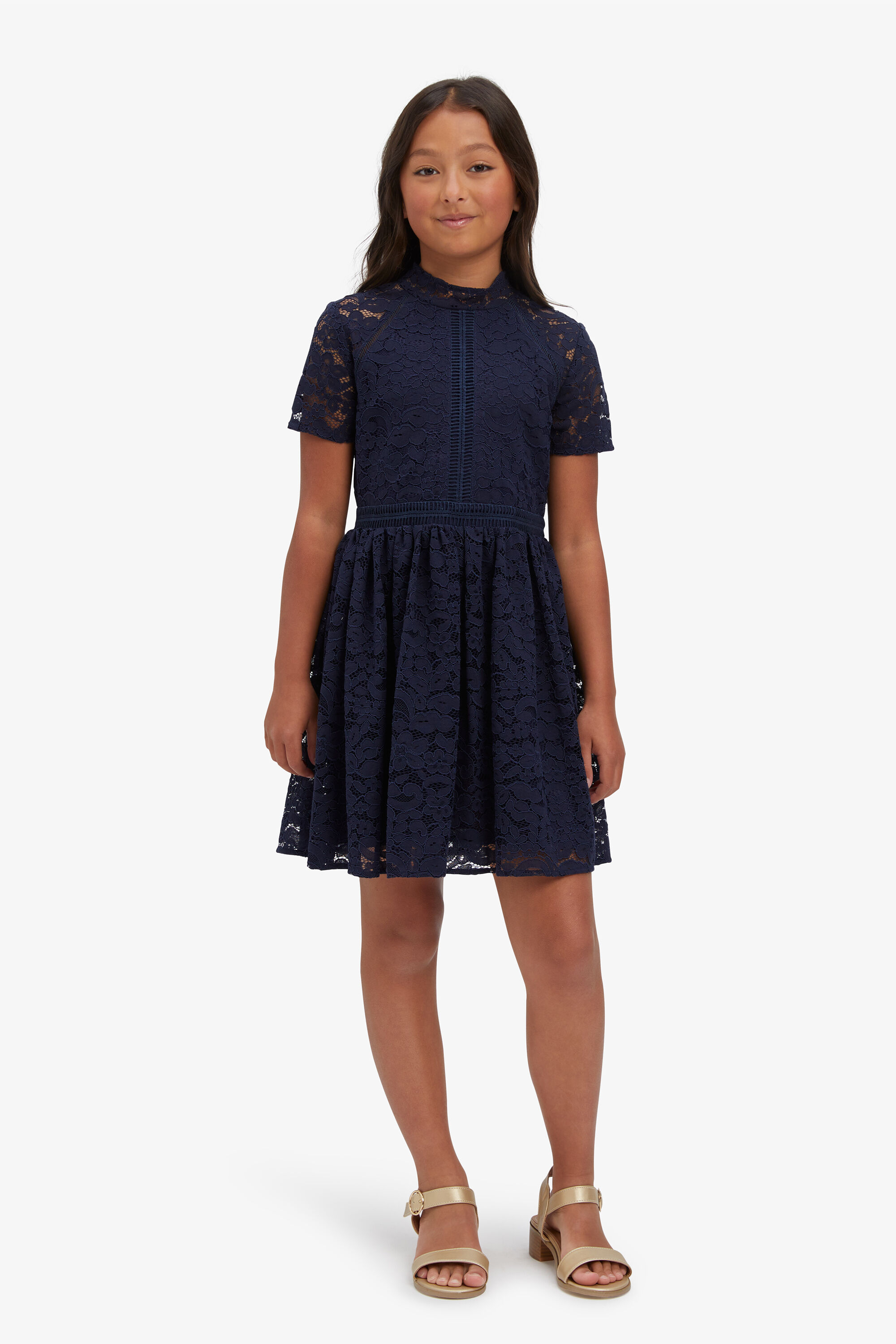Girls navy lace dress discount