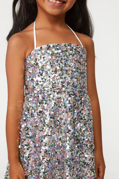 GIRLS SEQUIN HALTER DRESS in colour HOT PINK