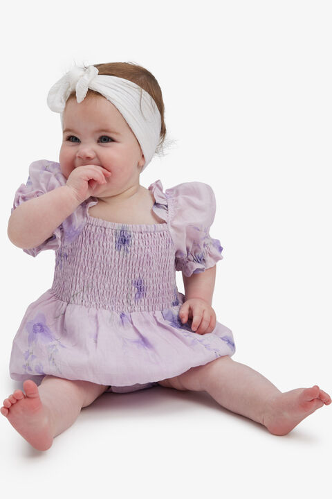 BABY GIRL SHIRRED FLORAL GROW in colour PETAL PINK